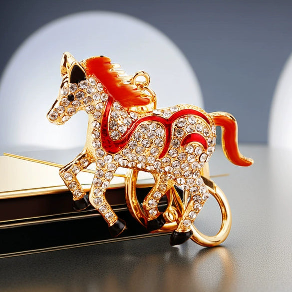 Metal Pony Rhinestone Key Chain For Women As Gift