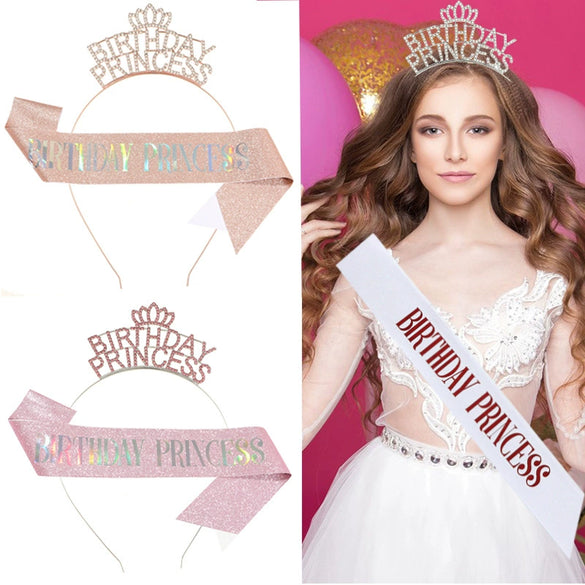 Metal Princess Crown Headband Shoulder Strap Etiquette Belt Hair Accessories Semimanual Semimechanical