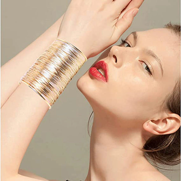 Metal Punk Geometric Cut Out Open Bracelets Made Of Copper Wire With Electroplating For Female