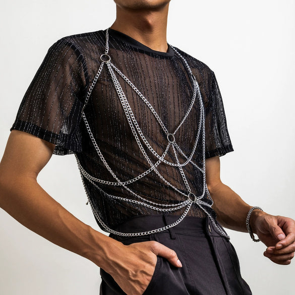 Metal Punk Style Hollow Ring Body Chain For Men