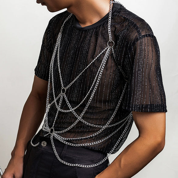 Metal Punk Style Hollow Ring Body Chain For Men