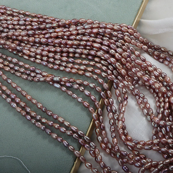 Metal Purple Rice Loose Freshwater Pearl Beads