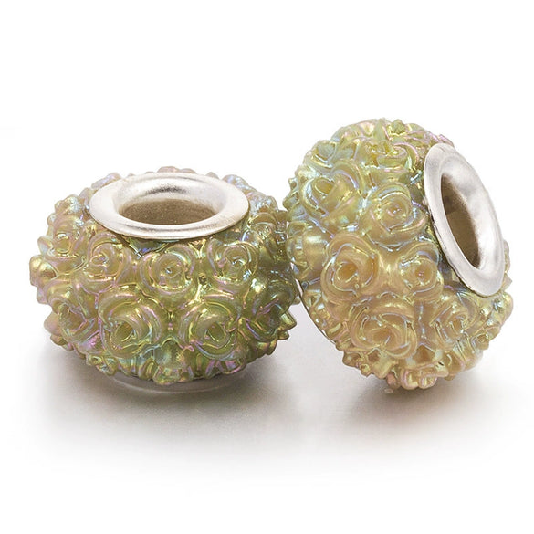 Metal Resin Beads Handmade Jewelry Accessories With Engraved Eternal Flower Totem Pattern Electroplating Process