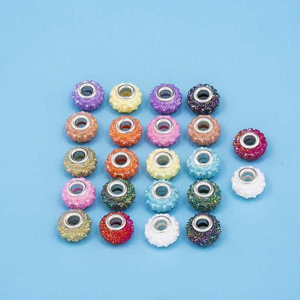 Metal Resin Beads Handmade Jewelry Accessories With Engraved Eternal Flower Totem Pattern Electroplating Process