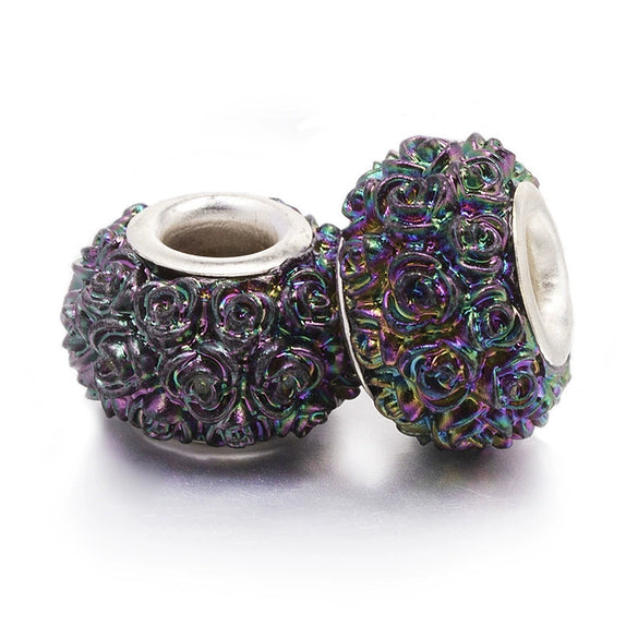 Metal Resin Beads Handmade Jewelry Accessories With Engraved Eternal Flower Totem Pattern Electroplating Process