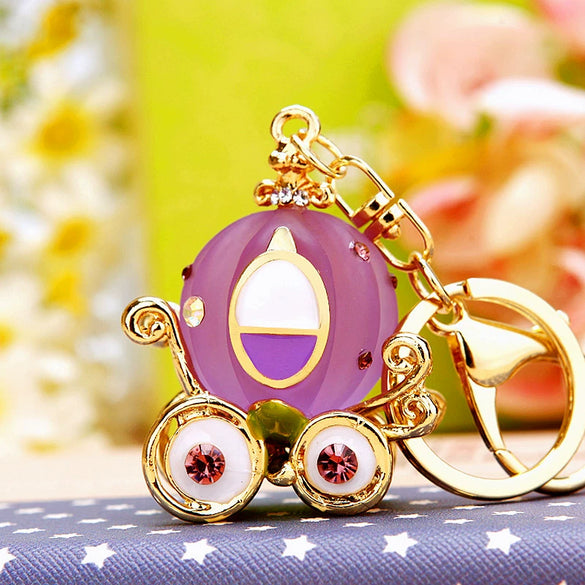 Metal Resin Keychain Diamondencrusted Princess Pumpkin Car Shape Cute Creative Pendant For Women