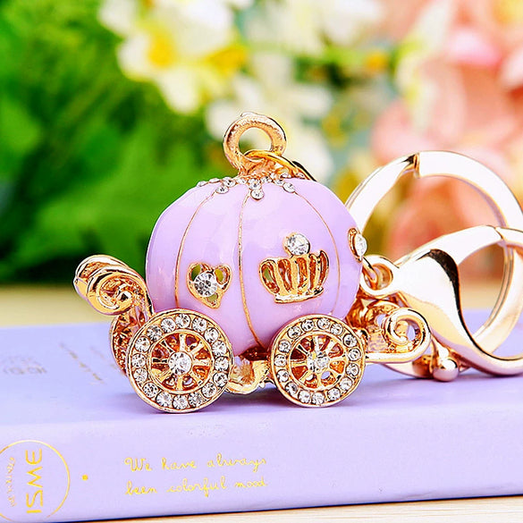 Metal Resin Keychain Diamondencrusted Princess Pumpkin Car Shape Cute Creative Pendant For Women