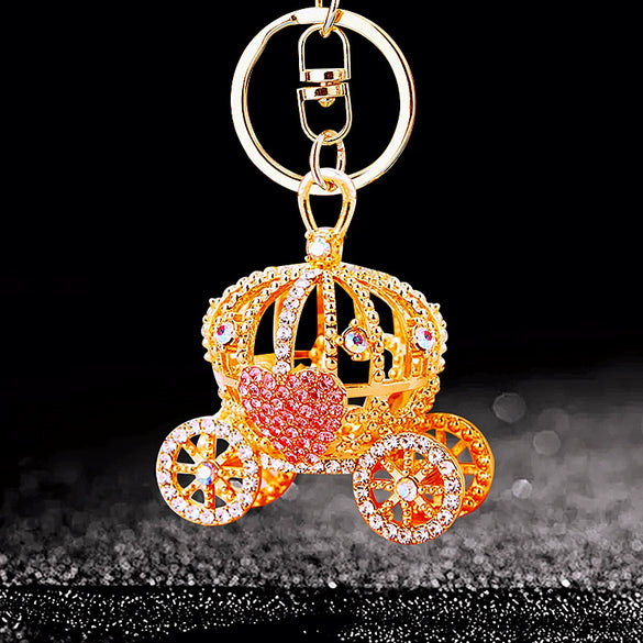 Metal Resin Keychain Diamondencrusted Princess Pumpkin Car Shape Cute Creative Pendant For Women