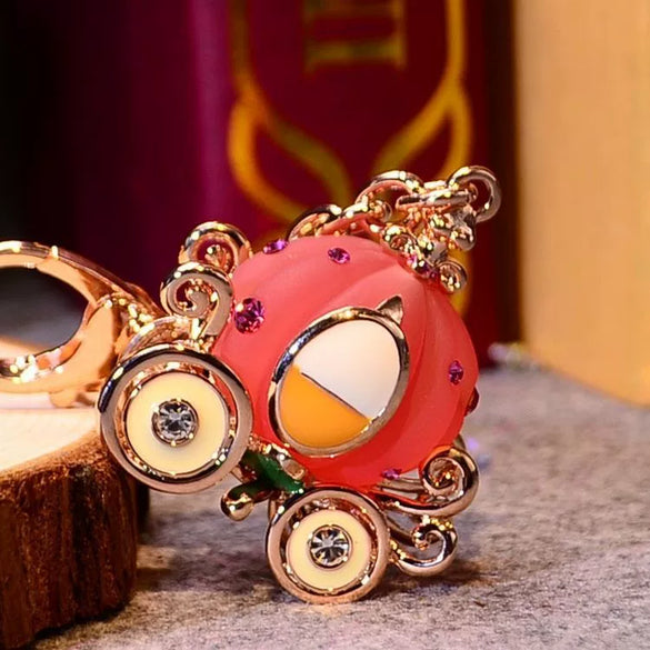 Metal Resin Keychain Diamondencrusted Princess Pumpkin Car Shape Cute Creative Pendant For Women