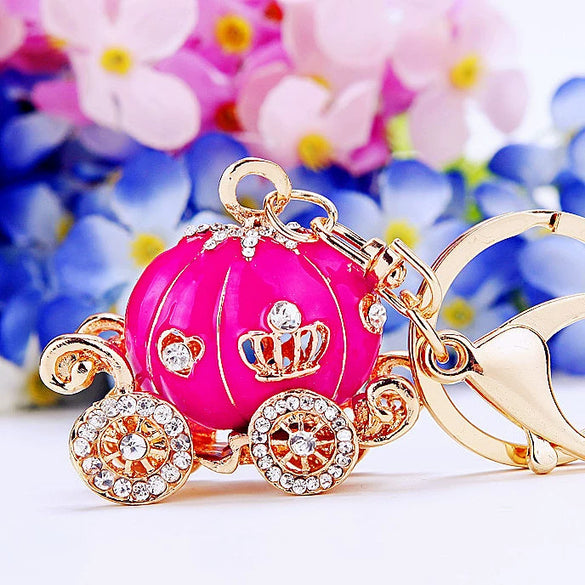 Metal Resin Keychain Diamondencrusted Princess Pumpkin Car Shape Cute Creative Pendant For Women