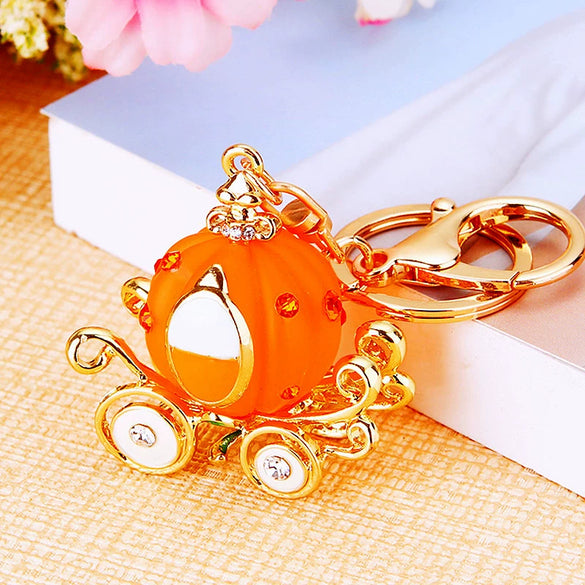 Metal Resin Keychain Diamondencrusted Princess Pumpkin Car Shape Cute Creative Pendant For Women