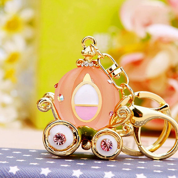 Metal Resin Keychain Diamondencrusted Princess Pumpkin Car Shape Cute Creative Pendant For Women