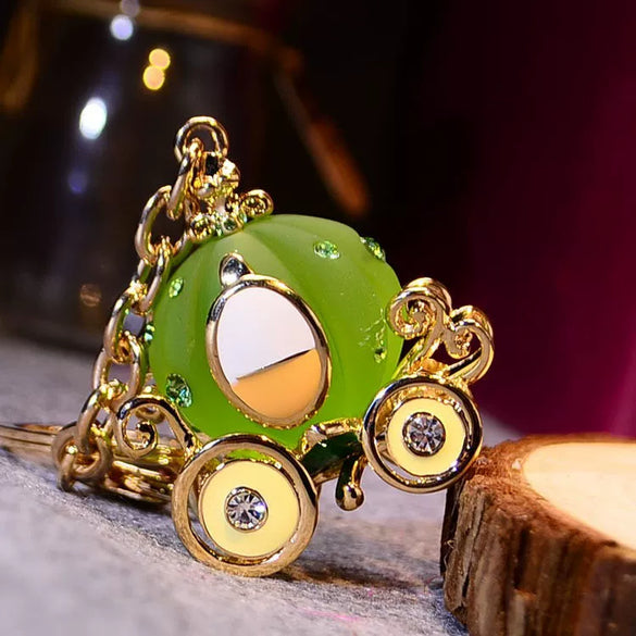 Metal Resin Keychain Diamondencrusted Princess Pumpkin Car Shape Cute Creative Pendant For Women