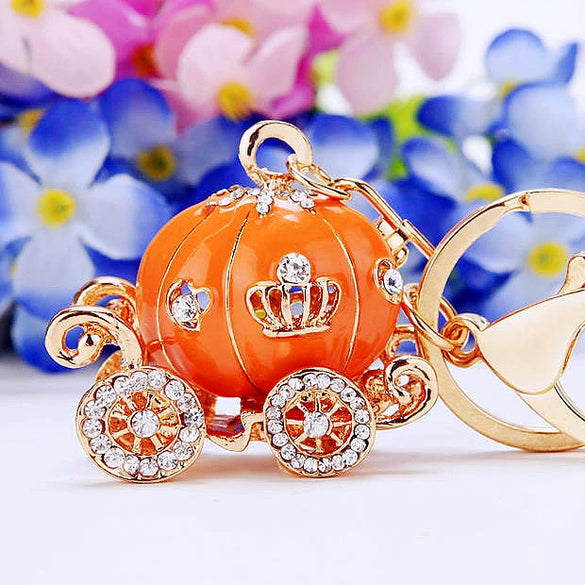 Metal Resin Keychain Diamondencrusted Princess Pumpkin Car Shape Cute Creative Pendant For Women