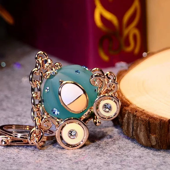Metal Resin Keychain Diamondencrusted Princess Pumpkin Car Shape Cute Creative Pendant For Women