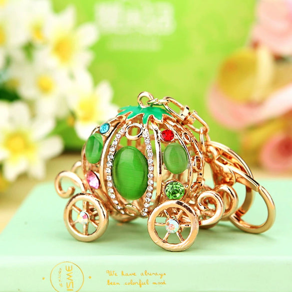 Metal Resin Keychain Diamondencrusted Princess Pumpkin Car Shape Cute Creative Pendant For Women
