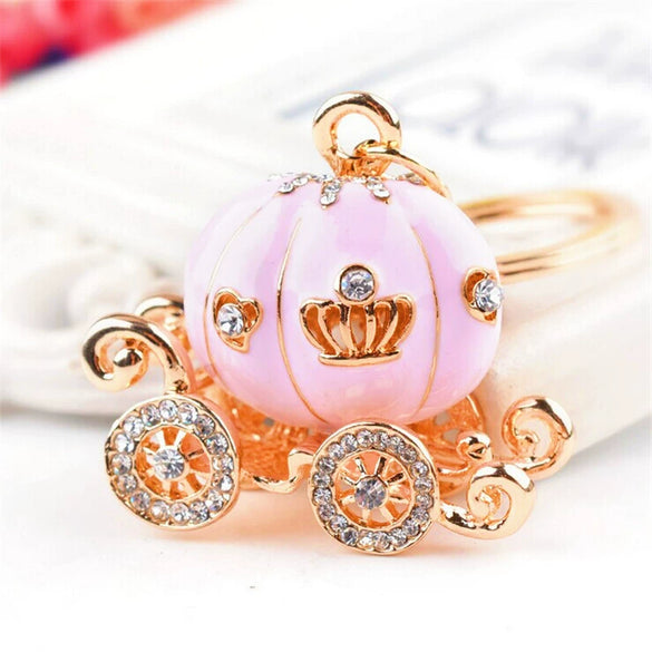 Metal Resin Keychain Diamondencrusted Princess Pumpkin Car Shape Cute Creative Pendant For Women