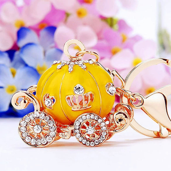 Metal Resin Keychain Diamondencrusted Princess Pumpkin Car Shape Cute Creative Pendant For Women