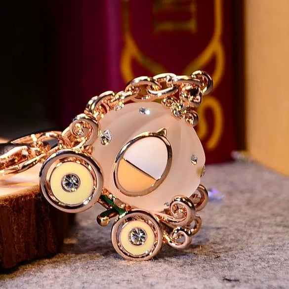 Metal Resin Keychain Diamondencrusted Princess Pumpkin Car Shape Cute Creative Pendant For Women