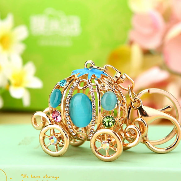 Metal Resin Keychain Diamondencrusted Princess Pumpkin Car Shape Cute Creative Pendant For Women