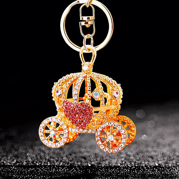 Metal Resin Keychain Diamondencrusted Princess Pumpkin Car Shape Cute Creative Pendant For Women