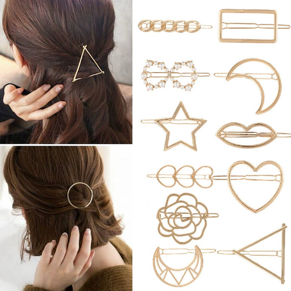 Metal Retro Geometric Rhinestone Star Moon Pearl Women's Hair Accessories Electroplating Hairpin