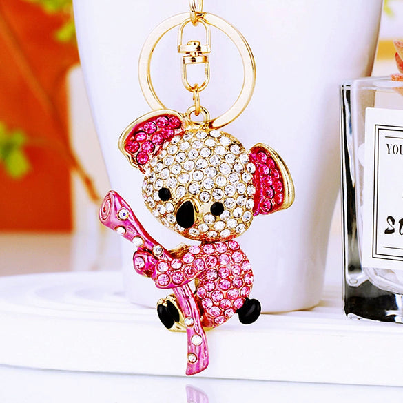 Metal Rhinestone Koala Bear Car Key Chain And Women's Bag Pendant