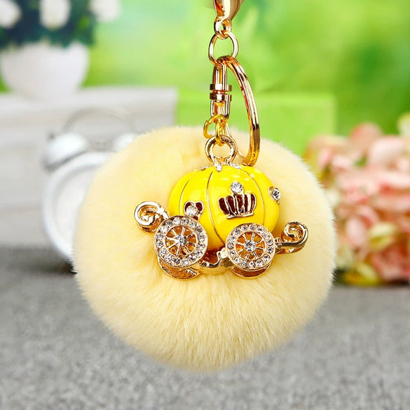 Metal Rhinestone Pumpkin Car Keychain Cute Creative Bag Pendant Female Plush Gift