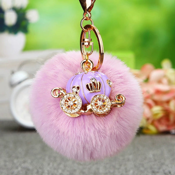 Metal Rhinestone Pumpkin Car Keychain Cute Creative Bag Pendant Female Plush Gift