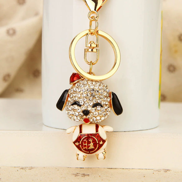 Metal Rhinestone Puppy Cartoon Key Chain For Women's Bag Pendant