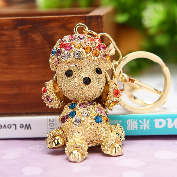 Metal Rhinestone Puppy Cartoon Key Chain For Women's Bag Pendant