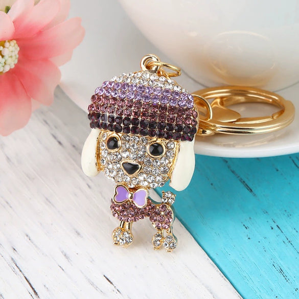 Metal Rhinestone Puppy Cartoon Key Chain For Women's Bag Pendant