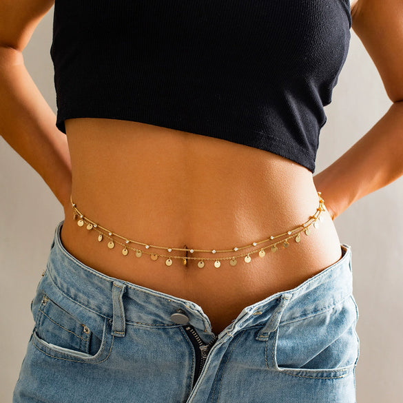 Metal Rhinestone Sequins Electroplating Waist Chain For Women