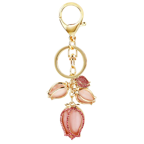 Metal Rhinestone Tulip Women's Keychain Plush Ball Bag Pendant