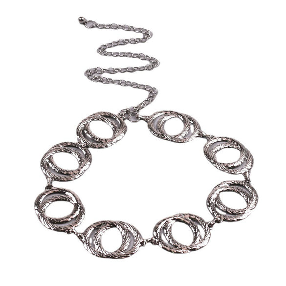 Metal Ring Belt Waist Chain Body Chain With Cross Shape And Embossing Electroplating Treatment In Punk Personality Hiphop Niche Style
