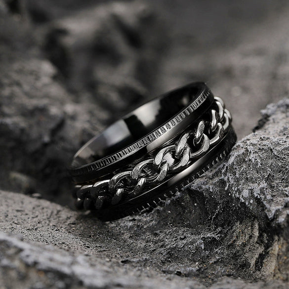 Metal Rotatable Ring Stainless Steel Geometric Hip Hop Style Electroplating