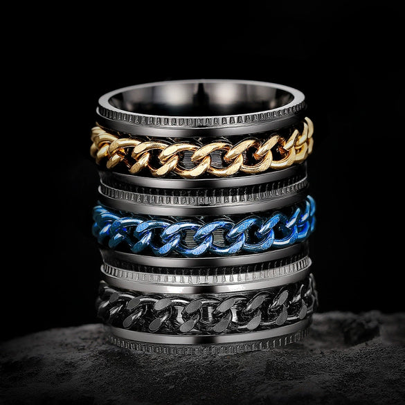 Metal Rotatable Ring Stainless Steel Geometric Hip Hop Style Electroplating