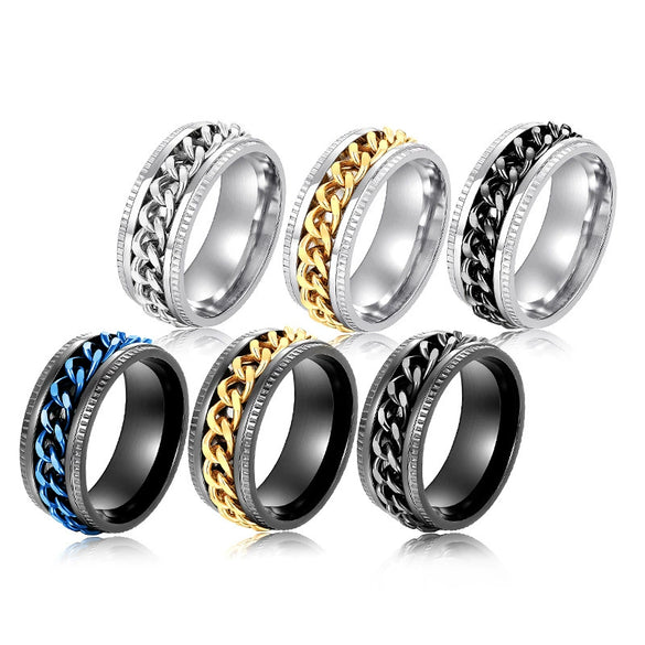 Metal Rotatable Ring Stainless Steel Geometric Hip Hop Style Electroplating
