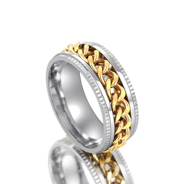 Metal Rotatable Ring Stainless Steel Geometric Hip Hop Style Electroplating