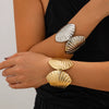 Metal Scallop Spring Open Bracelet With Electroplating Exaggerated Shell And Wide Striped Design Personalized Style