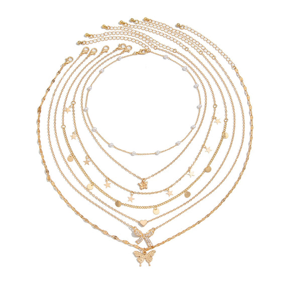 Metal Sequin Butterfly Imitation Pearl Alloy Clavicle Necklace With Animal Zodiac Pattern And Electroplating Design