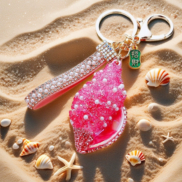 Metal Shell Pearl Conch Car Keychain With Diamond Encrustment For Men And Women As Bag Pendant And Gift