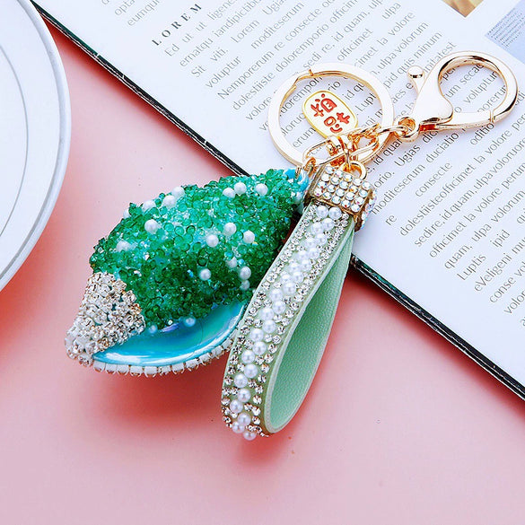 Metal Shell Pearl Conch Car Keychain With Diamond Encrustment For Men And Women As Bag Pendant And Gift