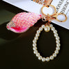 Metal Shell Pearl Conch Car Keychain With Diamond Encrustment For Men And Women As Bag Pendant And Gift