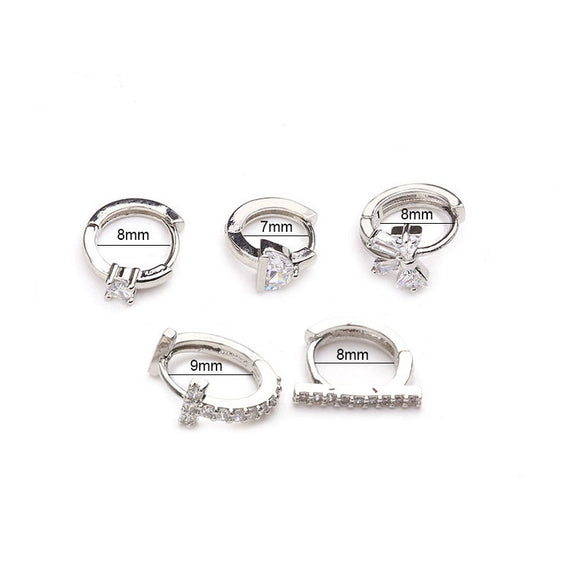 Metal Small Earrings For Cartilage Piercing Inlaid With Zircon And Flower Pattern For Women