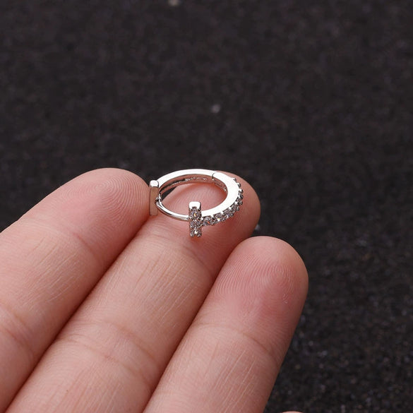 Metal Small Earrings For Cartilage Piercing Inlaid With Zircon And Flower Pattern For Women