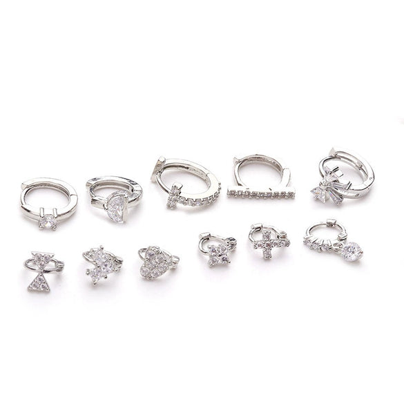 Metal Small Earrings For Cartilage Piercing Inlaid With Zircon And Flower Pattern For Women