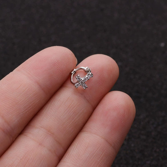 Metal Small Earrings For Cartilage Piercing Inlaid With Zircon And Flower Pattern For Women