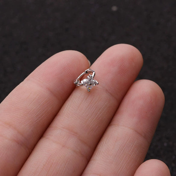 Metal Small Earrings For Cartilage Piercing Inlaid With Zircon And Flower Pattern For Women