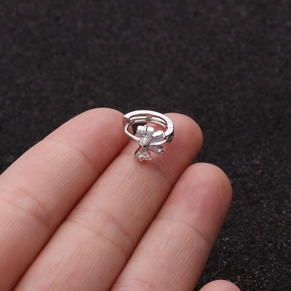 Metal Small Earrings For Cartilage Piercing Inlaid With Zircon And Flower Pattern For Women